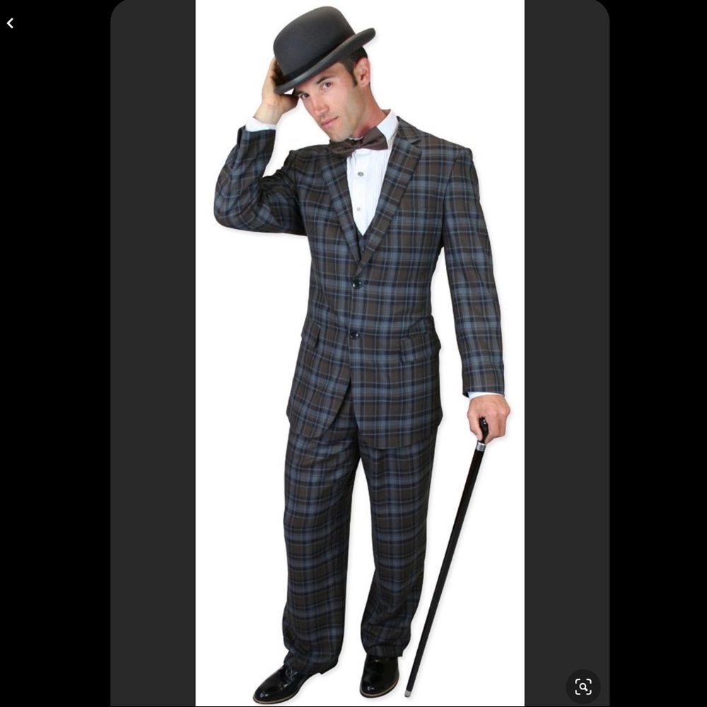 Blue plaid three piece suit